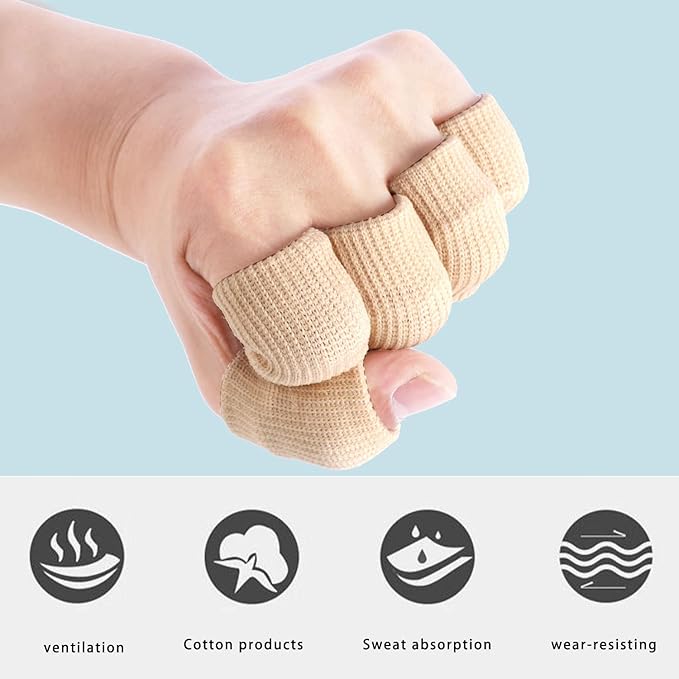 20 PCS Finger Sleeves Protectors, Sport Finger Sleeves Thumb Brace Support Finger Brace Elastic Thumb Sleeves for Relieving Pain Arthritis Trigger Finger(Skin tone Grey)