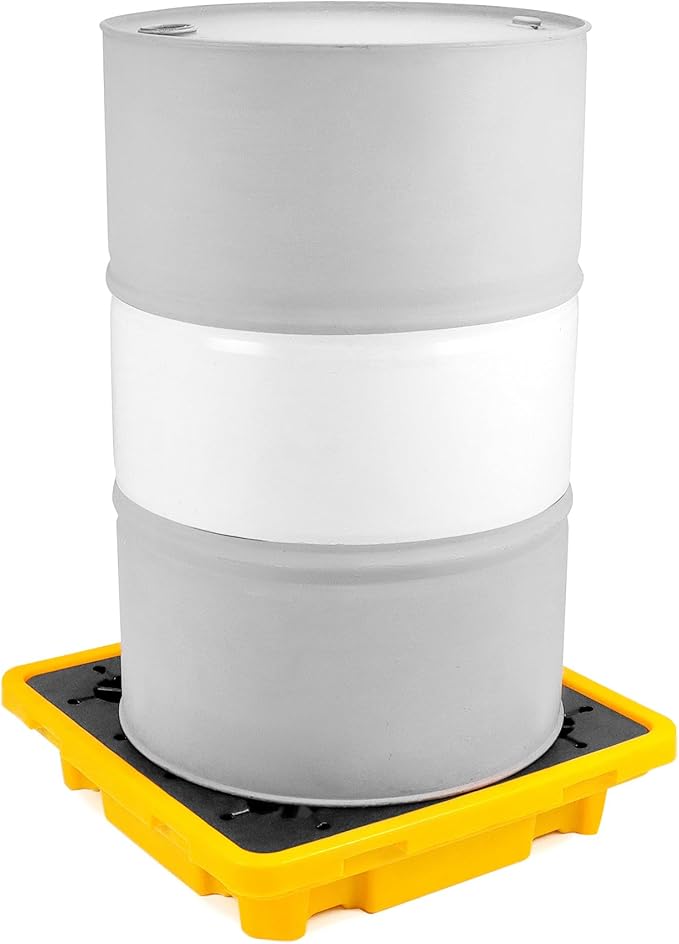QWORK 1 Drum Modular Platform, 26 x 26 x 5.9 inches Drum Spill Containment Pallet, 2,000 lbs. Load Capacity Containment Tray Spill Containment Platform, Polyethylene Spill Pallet, Yellow