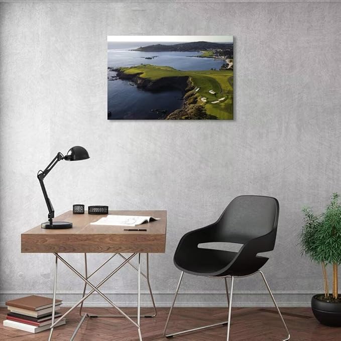 Pebble Beach Golf Course Wall Art Pictures - Pebble Beach Wall Art for Living Room Bedroom Bathroom Home Decorations Framed Artwork Canvas Prints Ready to Hang(12''H x 16''W)