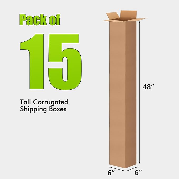 6x6x48 Inch Tall Corrugated Cardboard Boxes 15 Pack, 6"L x 6"W x 48"H Golf Club Shipping Boxes - Shipping, Moving, Packaging, Mailing, Storage Box for Home or Business