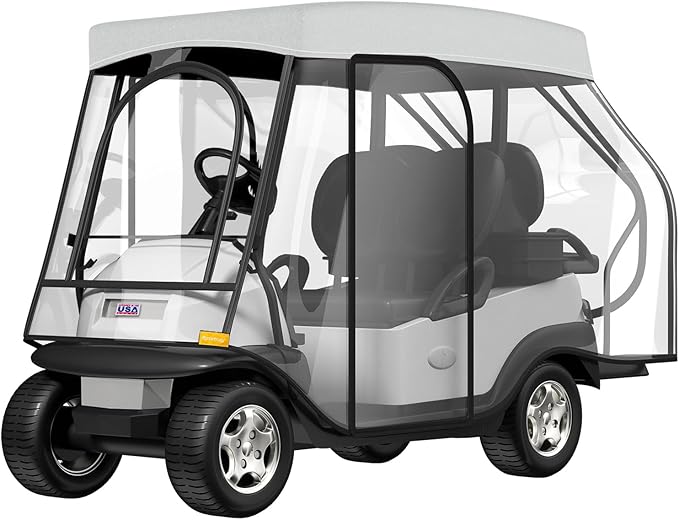 Rosefray Golf Cart Enclosure - 2+2 Drivable Rain Cover for Short Roof 58" EZGO, Club Car - Durable Door Zipper, 4-Sided Clear Windows (4 Seater)