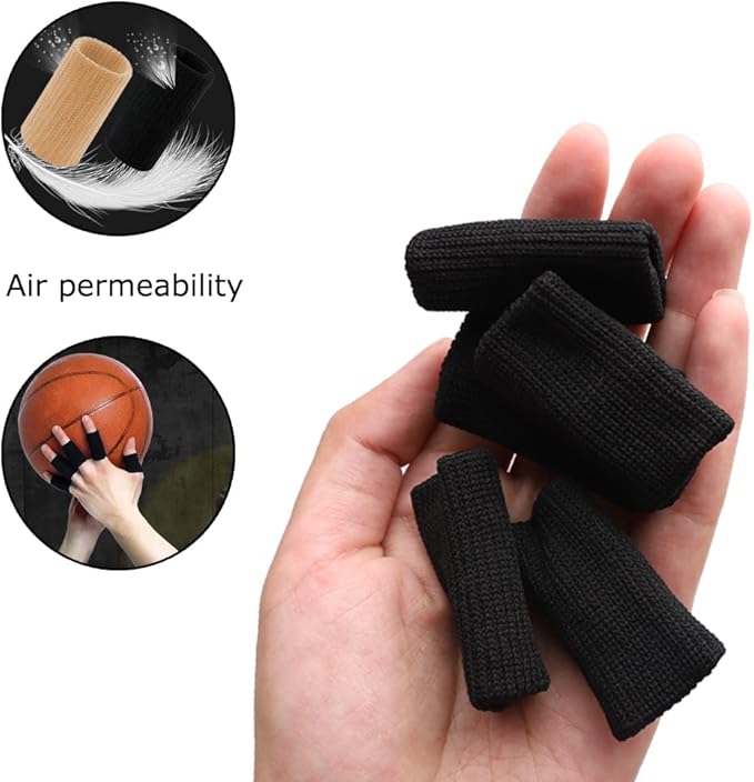 20 Pcs Finger Splints, Finger Sleeves Protectors Finger Brace Sport Finger Compression Sleeve Support Elastic Thumb Sleeves for Relieving Pain Arthritis Trigger Finger(Black+Skin Tone)