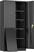 Greenvelly Metal Lockable Storage Cabinet, 72” Tall Storage Cabinet with 2 Doors and 4 Adjustable Shelves for Office, Home, Garage, Pantry (Assembly Required, 18”D, Black)
