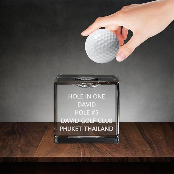 Personalized Hole in One Golf Ball Display Case, Custom Name Hole in One Golf Crystal Trophy, Hole in One Display, Display Your Golf Ball, Golf Trophy (Crystal)