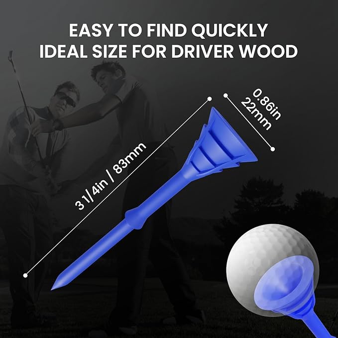 FINGER TEN Unbreakable Golf Tees Plastic 3 1/4 inch Value 50/100 Pack, Low Friction & Low Ball Spin Long Tees to Improve Distance & Accuracy, Durable Tees with Assorted Colors to Practice