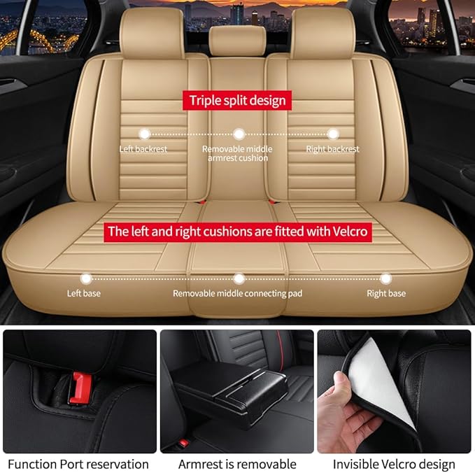 Leather Car Seat Covers for Volkswagen Golf 2001-2021,Car Seat Covers Full Set,Seat Covers with Safety,Waterproof Seat Cover Compatible Airbag(5pcs Beige Standard)