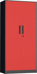 INTERGREAT Metal Storage Cabinet with Lock, 63" H Metal Cabinets Storage with 2 Doors and 4 Adjustable Shelves, Locking Garage Cabinet for Home Office, Kitchen, Bathroom (Black Red)