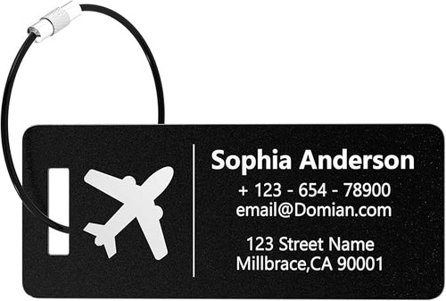 10 Personalized Metal Luggage Tags, Custom Suitcase Aluminum Name Tags with Steel Ring, Laser Engraved Name and Logo, for Travel, Backpack, Baggage, Golf Bag (Black)