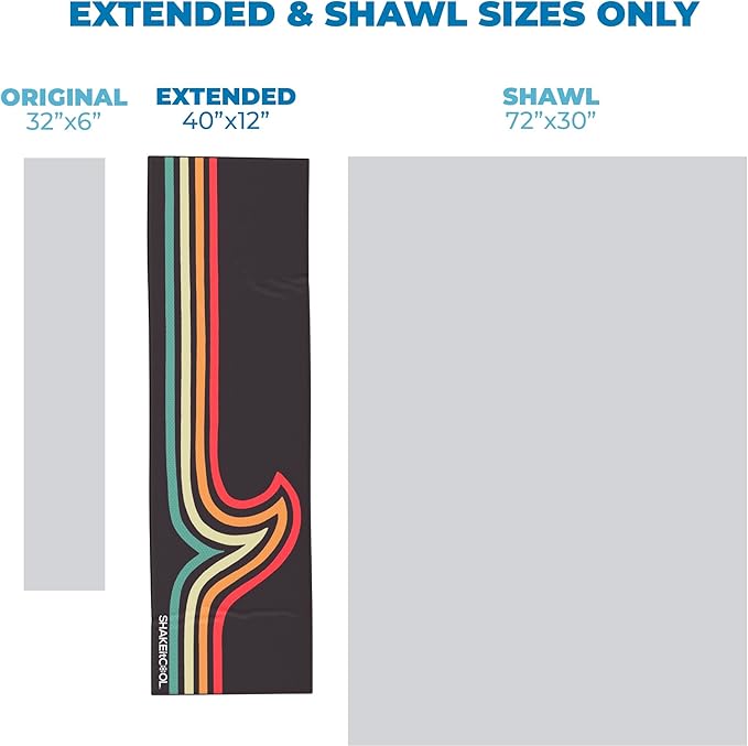 SHAKEitCOOL Extended Size Cooling Towel – Be Cool in Style - Heat Relief, Soft, Lightweight, Sun Protection, Easy Clean - Perfect for Biking, Hiking, Running, Yoga, Golf, Gardening - Retro Wave M