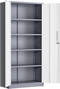 Metal Lockable Storage Cabinet, 72” Storage Cabinet with 2 Doors and 4 Adjustable Shelves for Office, Home, Garage, Pantry (Assembly Required, Grey White)