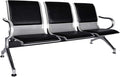 Waiting Room Chairs Guest Reception - 3-Seat Waiting Room Bench with Arms Airport Reception Bench Guest Reception Chairs PU Leather Office Chair for Airport Market Bank Hospital School, Black