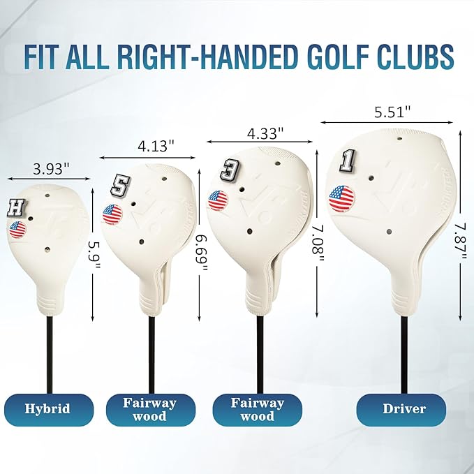 Golf Head Covers, EVA Plastic Golf Club Covers for Driver Fairway Woods Hybrid, Driver Headcover with Pins, Fit All Right-Handed Golf Clubs, Easy On Off, Washable