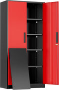 Greenvelly Metal Garage Storage Cabinet, 72" Black Red Tool Steel Locking Cabinet with Doors and 4 Shelves, Tall Cabinets for Garage Storage Systems Lockable File Cabinet for Home Office,Garage