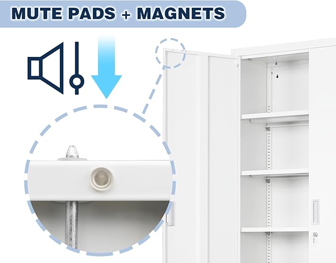 BESFUR Metal Cabinet with 5 Adjustable Shelves and 2 Lockable Doors, 71" H Locking Cabinet for Garage, Classroom and Office -White