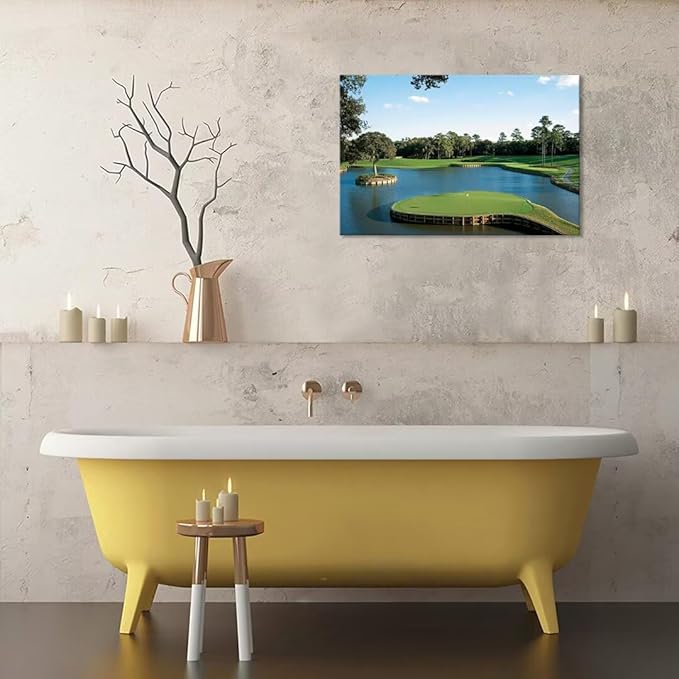 USA Golf Course Wall Art TPC Sawgrass Golf Course Pictures Prints Golf Wall Decor for Living Room Bedroom Home Decorations Golf Canvas Framed Artwork Ready to Hang(18''H x 24''W)