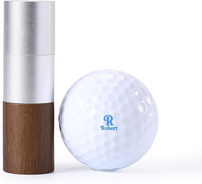 Golf Ball Stamp Personalized Marker - Premium Metal Custom Golf Ball Stamp - Quick-Dry Ink Monogram Identifier - Unique Golfing Accessories Gifts for Men Dad (Walnut Wood - Ink-Free)