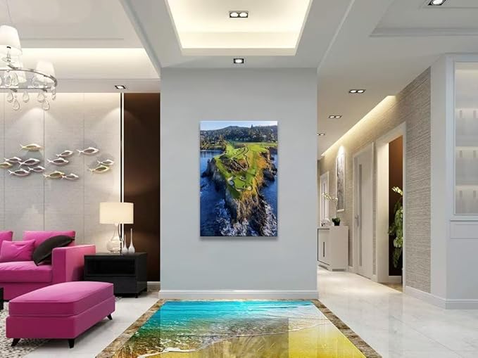 Pebble Beach Golf Course Canvas Wall Art for Living Room Bedroom Bathroom Home Decorations Sports Landscape Office Room Decor Golf Framed Artwork Giclee Prints Ready to Hang(28''W x 44''H)