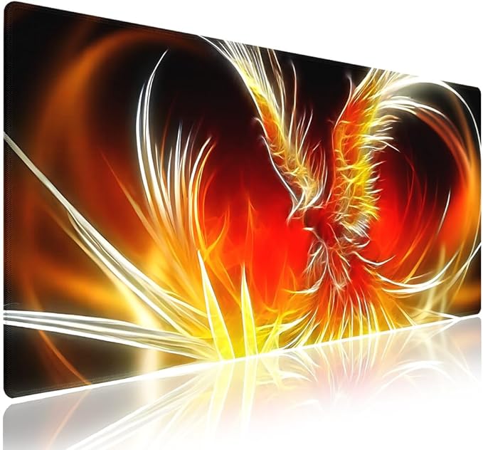 Extended XXL Gaming Mouse Pad with Stitched Edges 31.5 x 11.8 Inches - Phoenix After Fire Shower Renascence, Smooth Cloth Surface Natural Anti-Slip Rubber Base Large Desk Mat for PC Office/Home