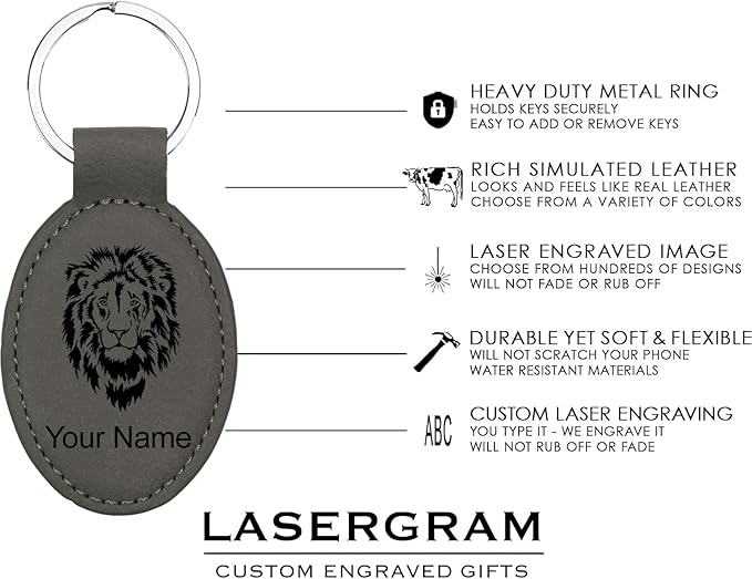 LaserGram Oval Keychain, Palm Trees, Personalized Engraving Included (Gray)