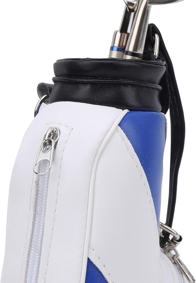 Golf Bag Pen Holder, Mini Desktop Zinc Alloy Golf Bag Pen Holder Set with Golf Pens Gift Souvenir for Golfers Office Decor (Blue White)