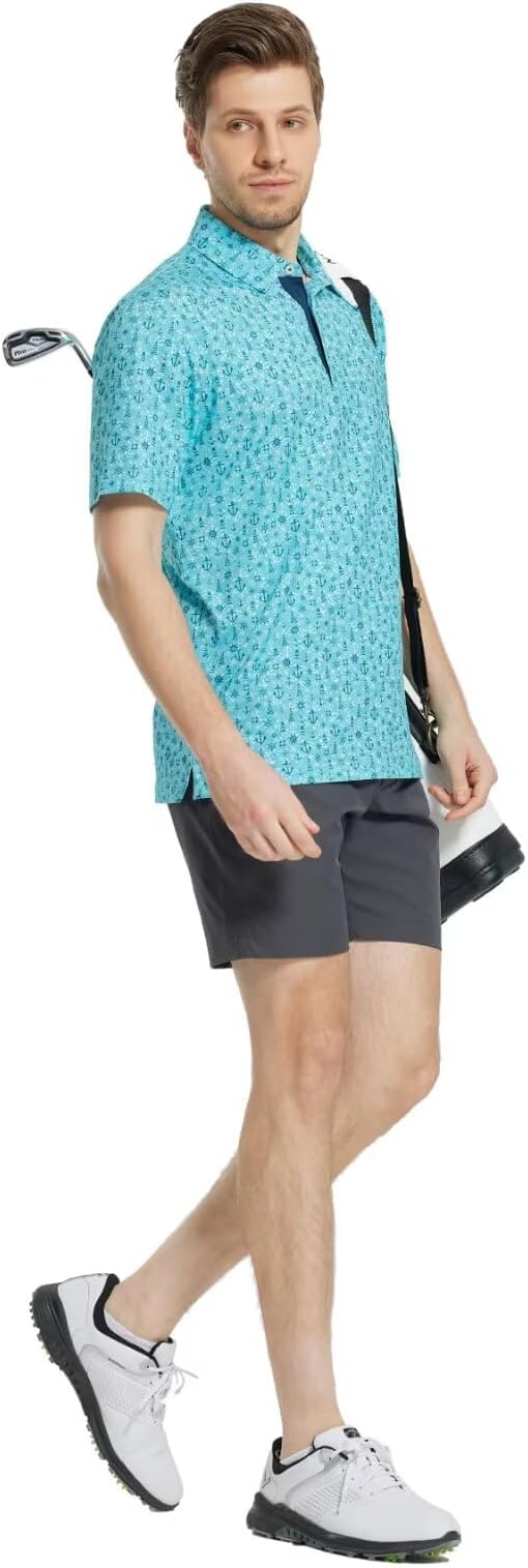 M MAELREG Mens Golf Shirt Short Sleeve Dry Fit Print Moisture Wicking Performance Patterns Collared Polo Shirt