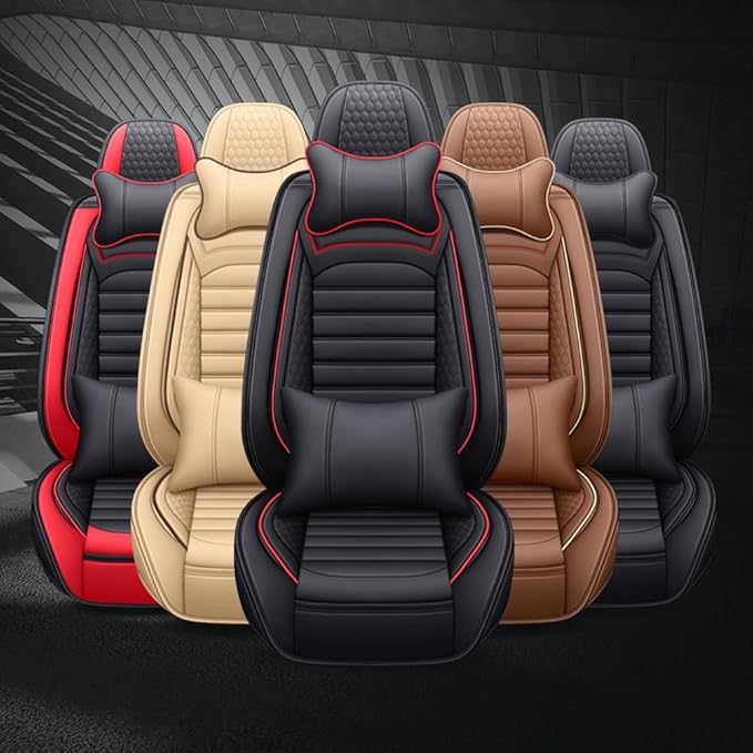 Leather Car Seat Covers for Volkswagen Golf Alltrack 2017-2019,Car Seat Covers Full Set,Seat Covers with Safety,Waterproof Seat Cover Compatible Airbag(5pcs Black Luxury)