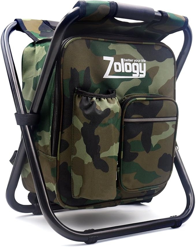 Folding Camping Chair Stool Backpack with Cooler Insulated Picnic Bag, Hiking Camouflage Seat Table Bag Camping Gear, Outdoor Fishing Hunting Gifts for Men