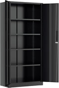 Greenvelly Metal Lockable Storage Cabinet, 72”Black Locked Storage Cabinet with 2 Doors and 4 Adjustable Shelves for Office, Home, Garage, Pantry (Assembly Required, 16”D)