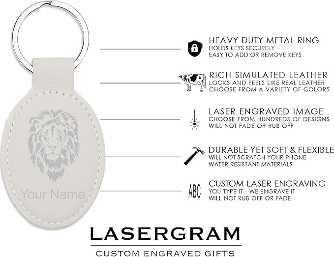 LaserGram Oval Keychain, Palm Trees, Personalized Engraving Included (White with Silver)