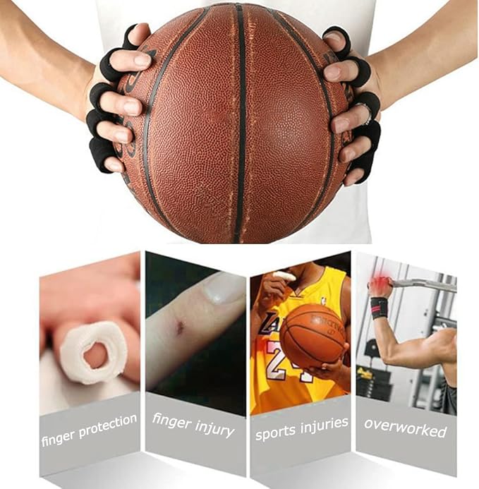 20 PCS Finger Sleeves Protectors, Sport Finger Sleeves Thumb Brace Support Finger Brace Elastic Thumb Sleeves (Black+Red)