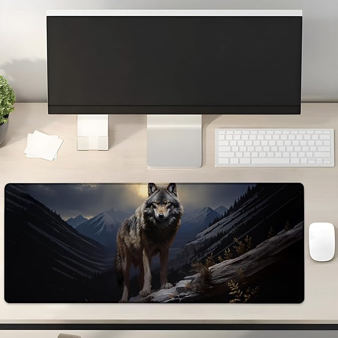 Wolf Gaming Mouse Pad Gifts 31.5" x 11.8", Non-Slip Rubber Base MousePads for Computers Laptop School Office Home Accessories Decor, Mouse Pad, Keyboard Desk Mat