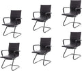 CIMOTA Waiting Room Chairs Leather Office Guest Chair Mid Back Reception Chairs with Sled Base for Meeting/Patient/Conference Room, Retro Black Set of 6