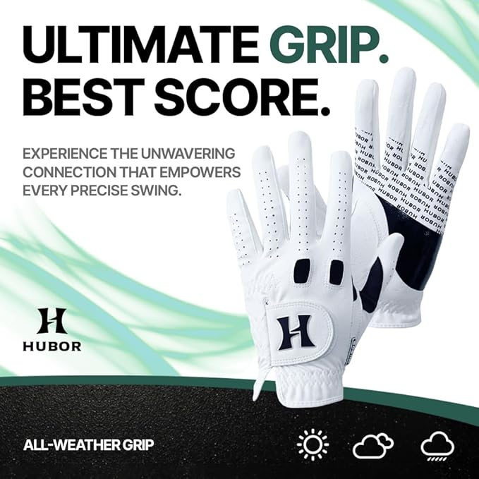 HUBOR Golf Glove Grip 2 – Men’s/Women’s All‑Weather Leatherette & Mesh Golf Glove