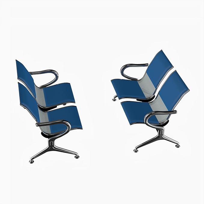 Kinfant 4-Seat Waiting Room Chairs with Arms – Heavy-Duty Steel Frame PU Leather Back & Cushioned Seat, Ergonomic Office Reception Guest Chair for Lobby, Clinic, Airport, Blue