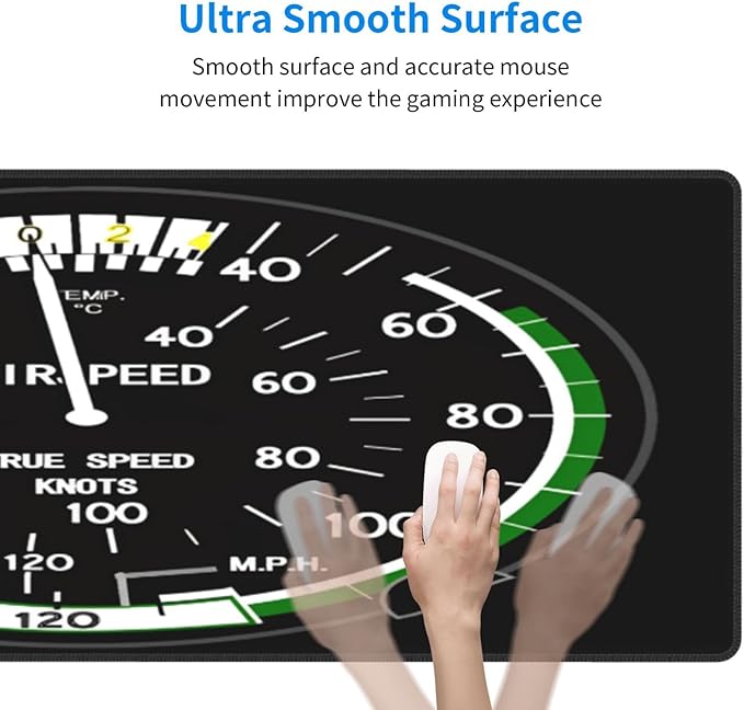 Aircraft Speedometer Pilot Flight Mouse Pad, Airplane Large Big Gaming Mouse Pad Desk Pad, Mousepad with Non-Slip Rubber Base, Extended XXL Mouse Mat for Computer Laptop Office Accessories