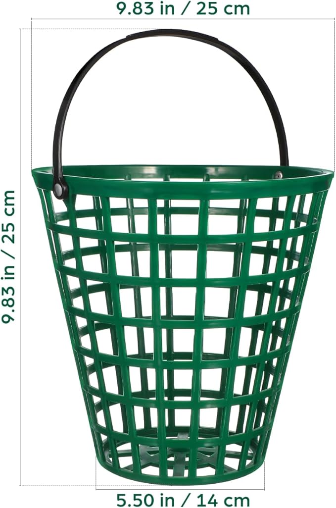 VANZACK Plastic Golf Ball Basket, Golfball Container Ball Bucket with Handle, Holds 100 Balls, for Summer Golf Ball Storage Practice Accessories, Green