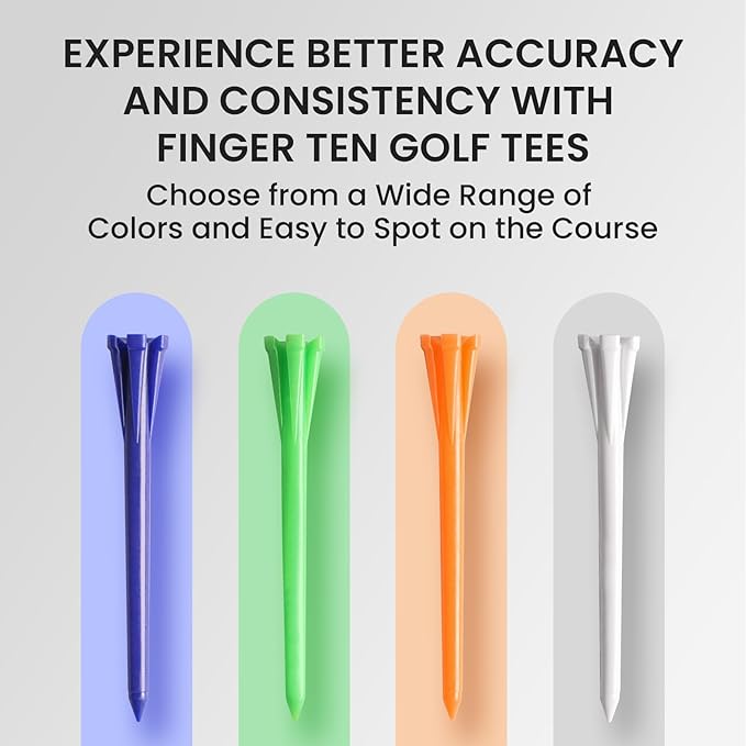 FINGER TEN Golf Tees Plastic Unbreakable Easy to Find Bulk Value 500 Count, 2 3/4 3 1/4 Inch Stable Tee Driving Range Reduce Friction, Green Red White USA Flag Practice