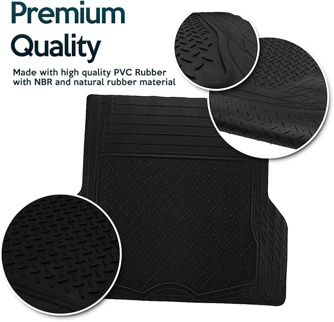ZONETECH All Weather Rubber Semi Pattern Cargo Liner Trunk Floor Mat – Premium Quality Black Heavy Duty Cargo Trunk Floor Mat (2 Pack)