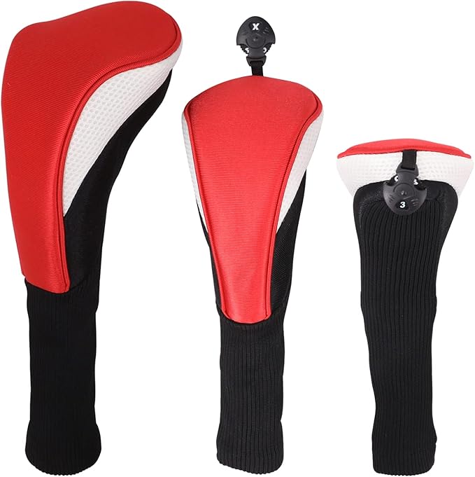 Black Golf Club Head Cover for Driver Fairway 3 Pcs Woods Headcovers, Golf Accessories Hybrid Head Covers Set with Interchangeable Tags 3 4 5 7 X