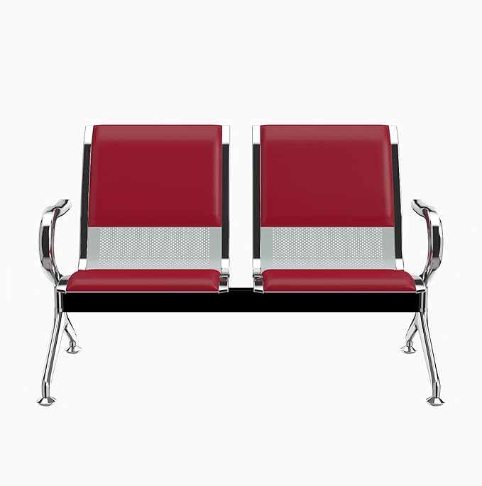 Kinfant 2-Seat PU Leather Waiting Room Bench – Red Reception Chair for Office, Hospital, Bank, Salon, Airport