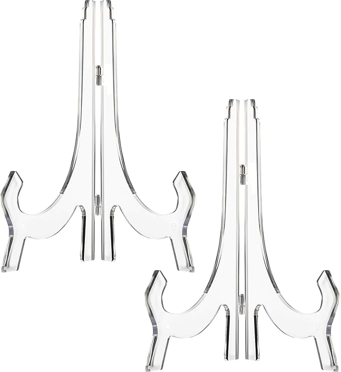 2 Pieces, 9.8 Inches Clear Acrylic Easels Display Stands/Plate Stands for Display Photos Holder Picture Frames or Other Items at Weddings, Birthdays, Home Decoration, Tables