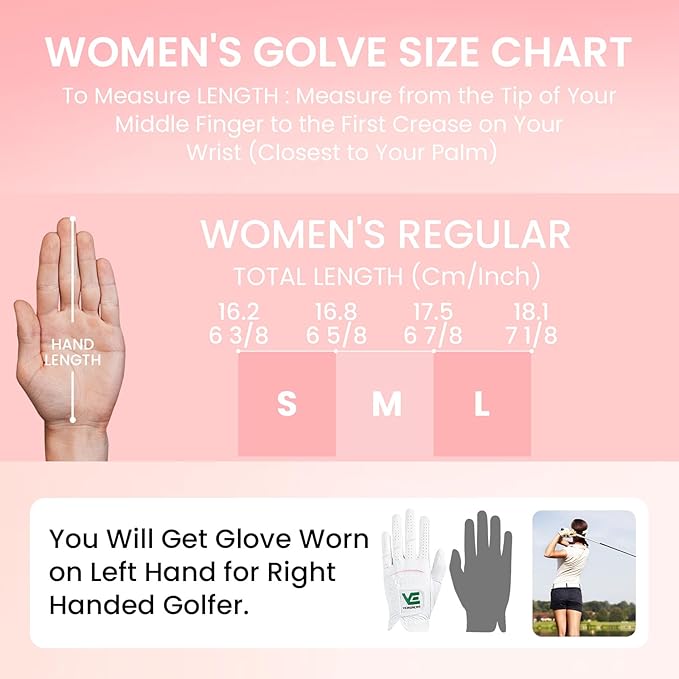 Premium All Weather Grip Golf Gloves Women's 2 Pack, Soft Comfortable & Rain Grip Hot Wet Left Hand for Right Handed Golfer, Breathable No Sweat Fit Size Small Medium Large