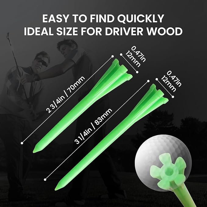 FINGER TEN Golf Tees Plastic Unbreakable Easy to Find Bulk Value 500 Count, 2 3/4 3 1/4 Inch Stable Tee Driving Range Reduce Friction, Green Red White USA Flag Practice