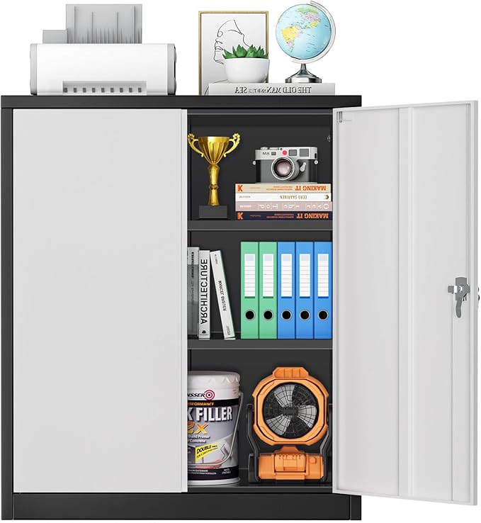 Pataku Metal Storage Cabinet, Garage Cabinet with Doors and Shelves 36" Hx32 Wx16 D, Steel Lockable File Cabinets for Office, Home, Garage, Basement, Industrial, Black Grey