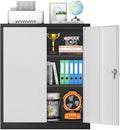 Pataku Metal Storage Cabinet, Garage Cabinet with Doors and Shelves 36" Hx32 Wx16 D, Steel Lockable File Cabinets for Office, Home, Garage, Basement, Industrial, Black Grey