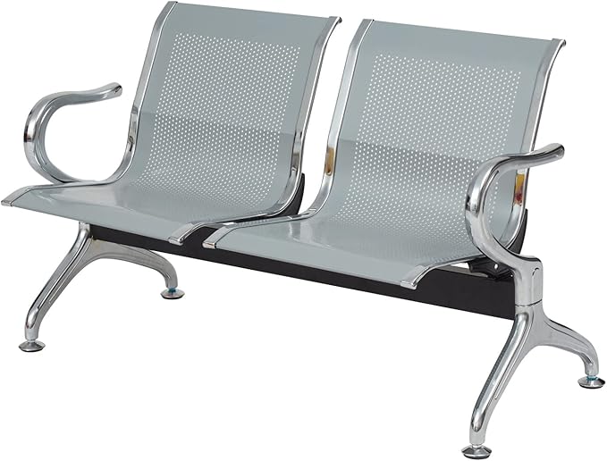 Waiting Room Chair Bench - Airport Reception Bench with Arms Guest Reception Chairs Office Chair Lobby Bench Seating Office Bench Waiting Area Chairs for Airport Market Bank Hospital School, Silver