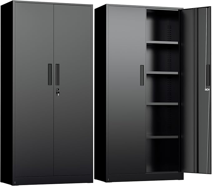 INTERGREAT Metal Storage Cabinet with Lock, 72" H Lockable Metal Storage Cabinet with Locking Doors, Steel Storage Lockers with Adjustable Shelves for Office, Home, Garage, Gym, School (Black)