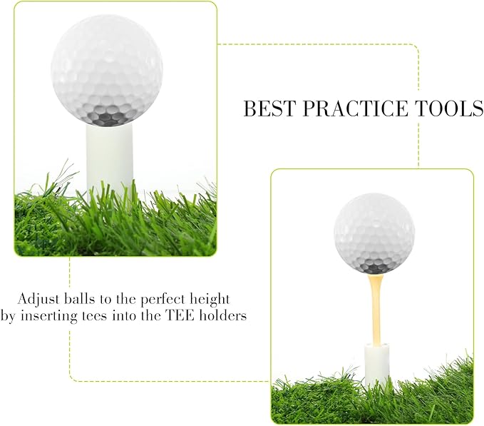 15 Set Golf Rubber Tee Holder Set for Driving Range Golf Practice Mat Indoor Outdoor Size 1.5 Inch (15 Golf Rubber Tee Holders, 15 Bamboo Tees)