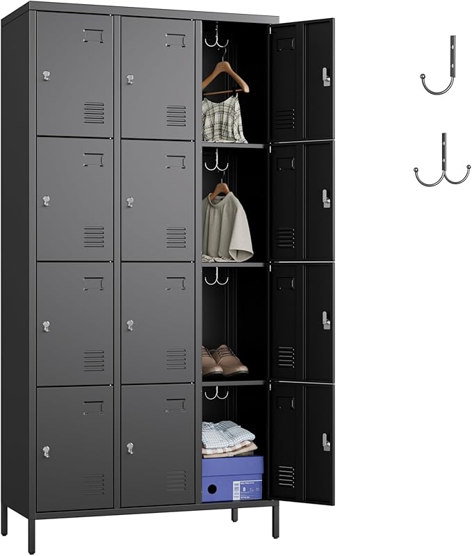 METAN Metal Locker for School Office Gym Bedroom, 12 Doors Black Steel Storage Locker Cabinet for Employees, Industrial Storage Locker, Assembly Required (12 Door-Black)