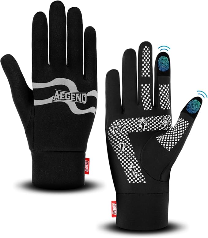 Aegend Lightweight Winter Gloves for Men Women, Warm Running Gloves Touchscreen Thermal Glove Liners for Cold Weather Driving, Cycling & Hiking, Non-Slip, Elastic Cuff, Stretchy, Durable